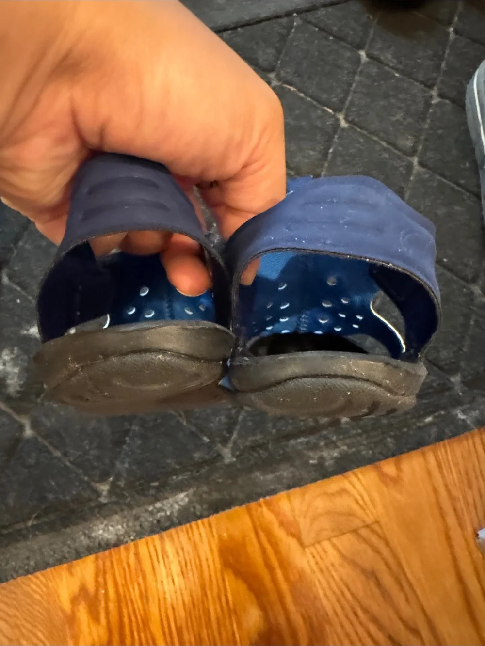 Nike Youth Blue Slip-On Water Sandals with white Swoosh